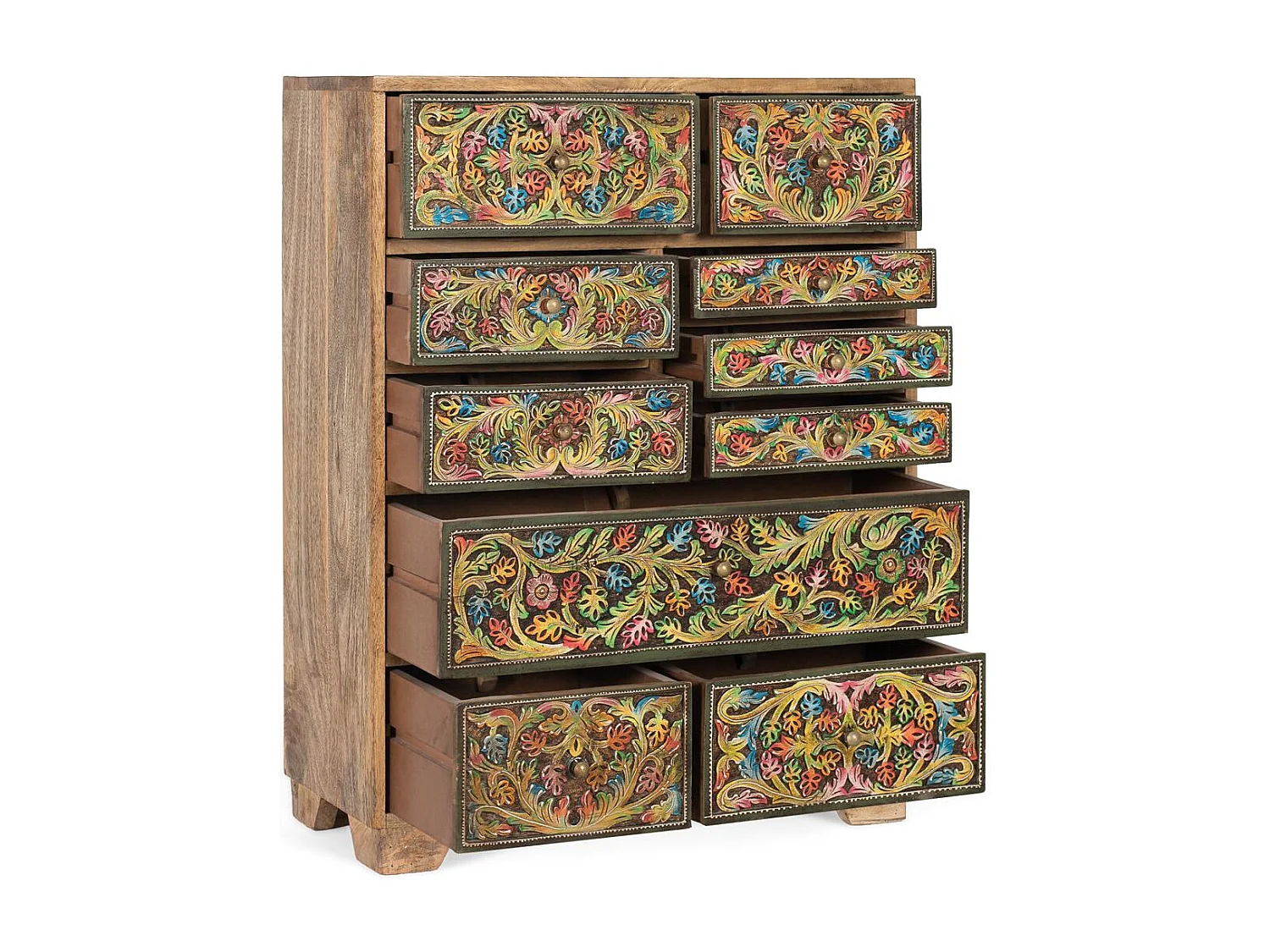 Commode ornée de motifs floraux peints à la main, 70 cm de long