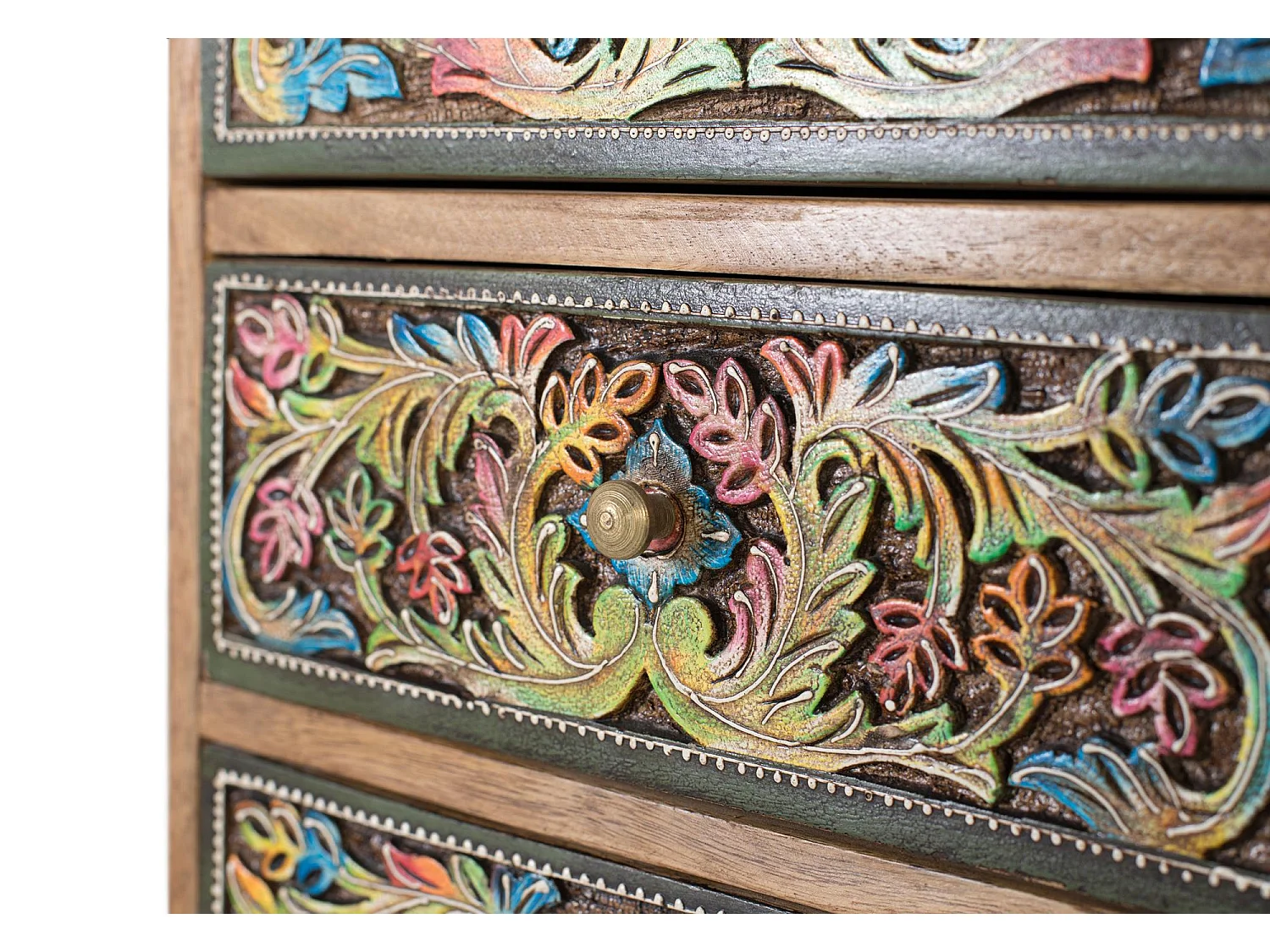Commode ornée de motifs floraux peints à la main, 70 cm de long