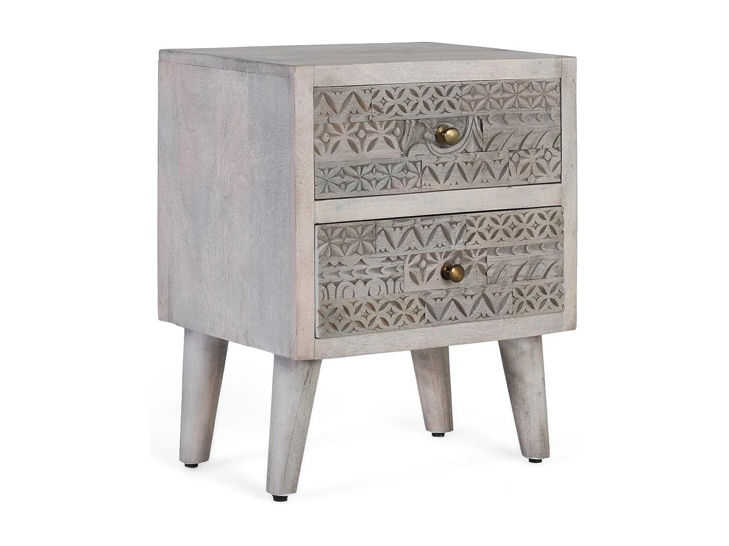 Table de chevet à deux tiroirs en bois de manguier