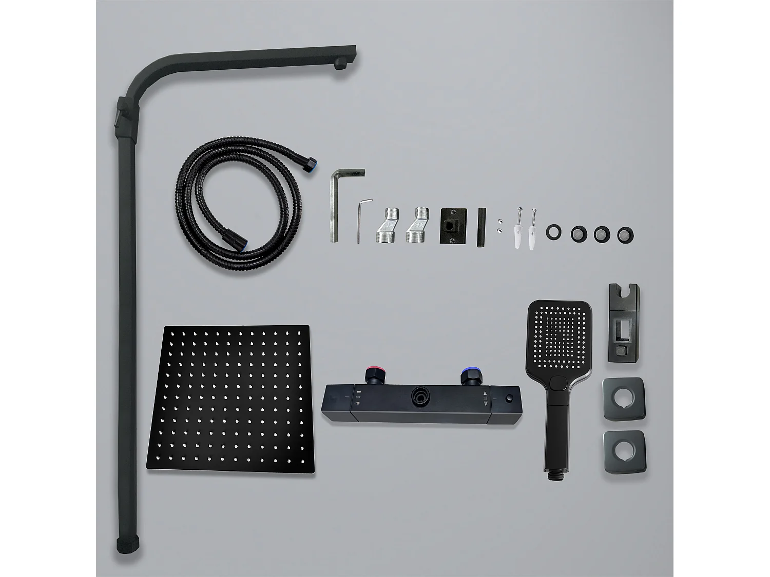 Colonna doccia con miscelatore termostatico, saliscendi doccia quadrato regolabile 73-115cm, nero
