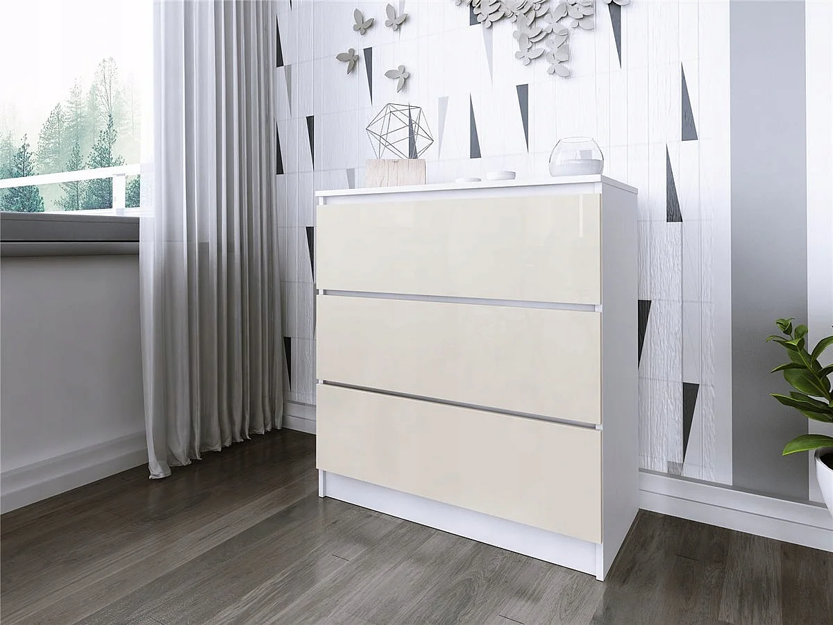 Komoda 3 Szuflady Zoe Biała Wanilia Połysk Do Sypialni 77 x 80 x 40 cm MDF