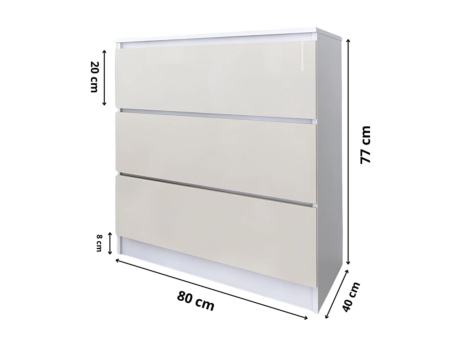 Komoda 3 Szuflady Zoe Biała Wanilia Połysk Do Sypialni 77 x 80 x 40 cm MDF