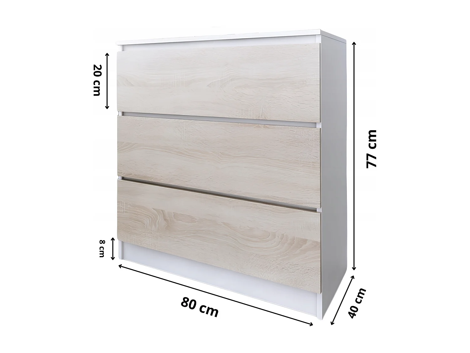 Komoda 3 Szuflady Zoe Biała Dąb Sonoma Do Sypialni 77 x 80 x 40 cm MDF