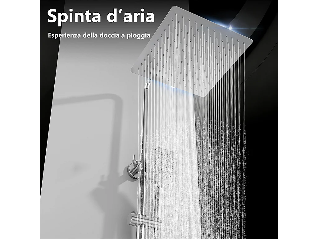 Miscelatore termostatico doccia con soffione 30x30cm e doccetta 25x10cm, colonna doccia cilindra cromo