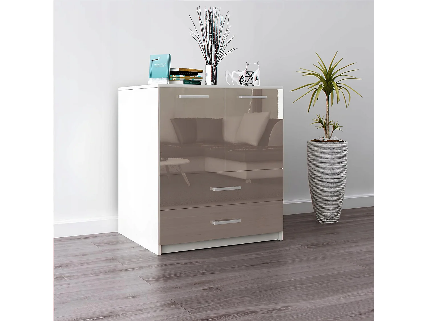 Komoda Z Szufladami Amari Capuccino Połysk Szafka Drzwi 95 x 80 x 45 cm