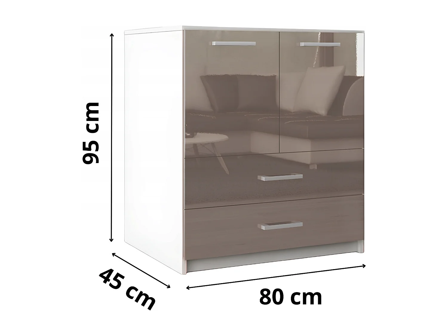 Komoda Z Szufladami Amari Capuccino Połysk Szafka Drzwi 95 x 80 x 45 cm