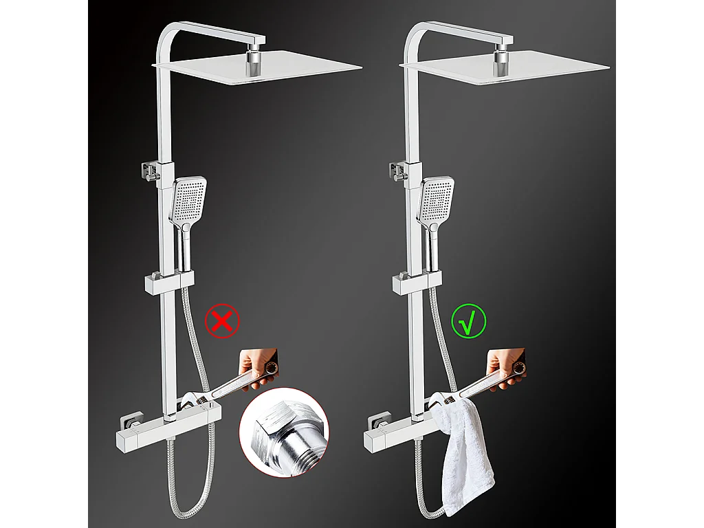 Grande soffione doccia 30x30cm con miscelatore termostatico e doccetta a 3 modi di getti, cromo