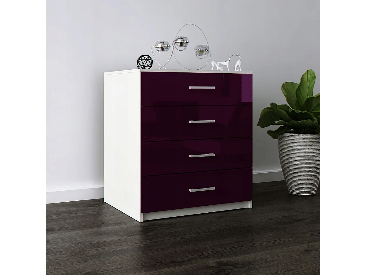Komoda Z Szufladami Fiolet Połysk Szafka 4 Szuflady 95 x 80 x 45 cm MDF