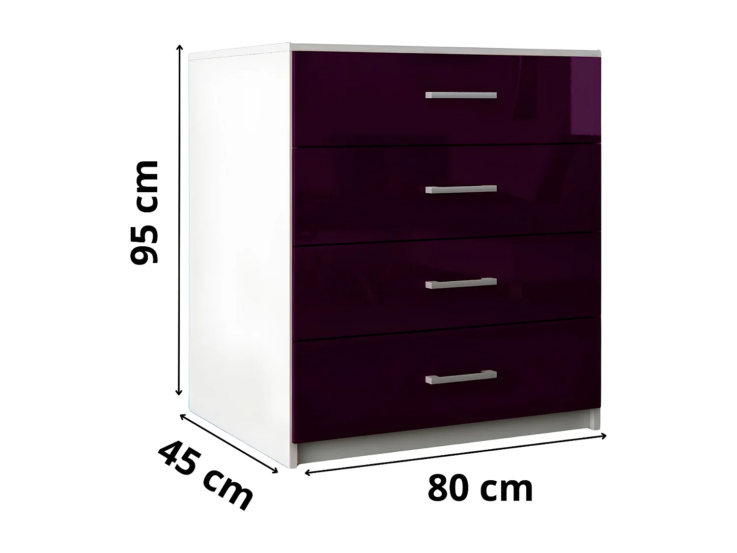 Komoda Z Szufladami Fiolet Połysk Szafka 4 Szuflady 95 x 80 x 45 cm MDF