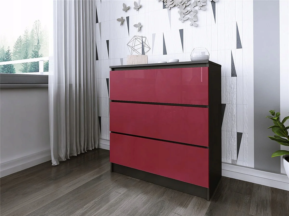 Komoda 3 Szuflady Zoe Czarna Czerwony Połysk Do Sypialni 77 x 80 x 40 cm MDF