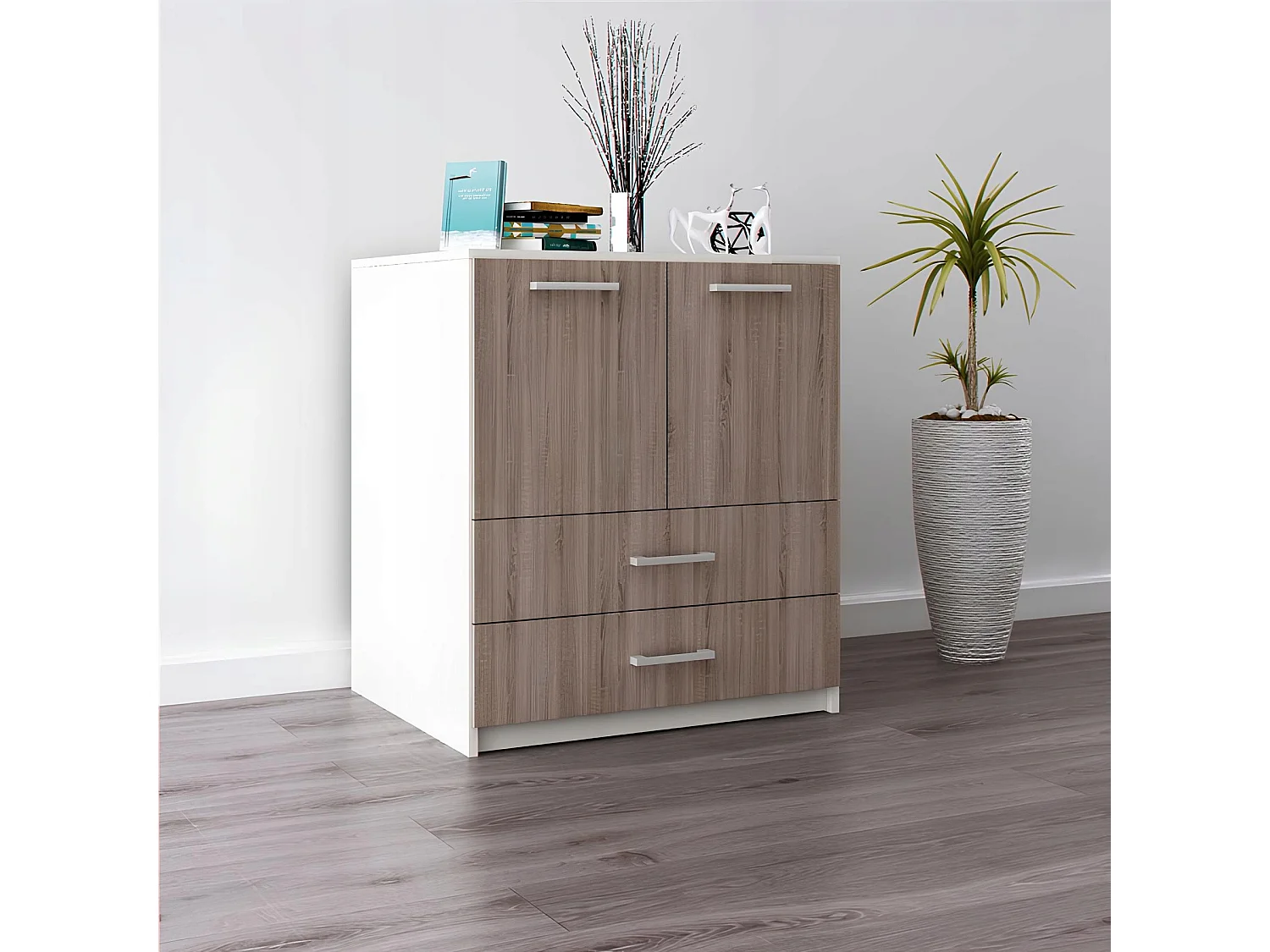 Komoda Z Szufladami Amari Dąb Sonoma Tabac Szafka Drzwi 95 x 80 x 45 cm