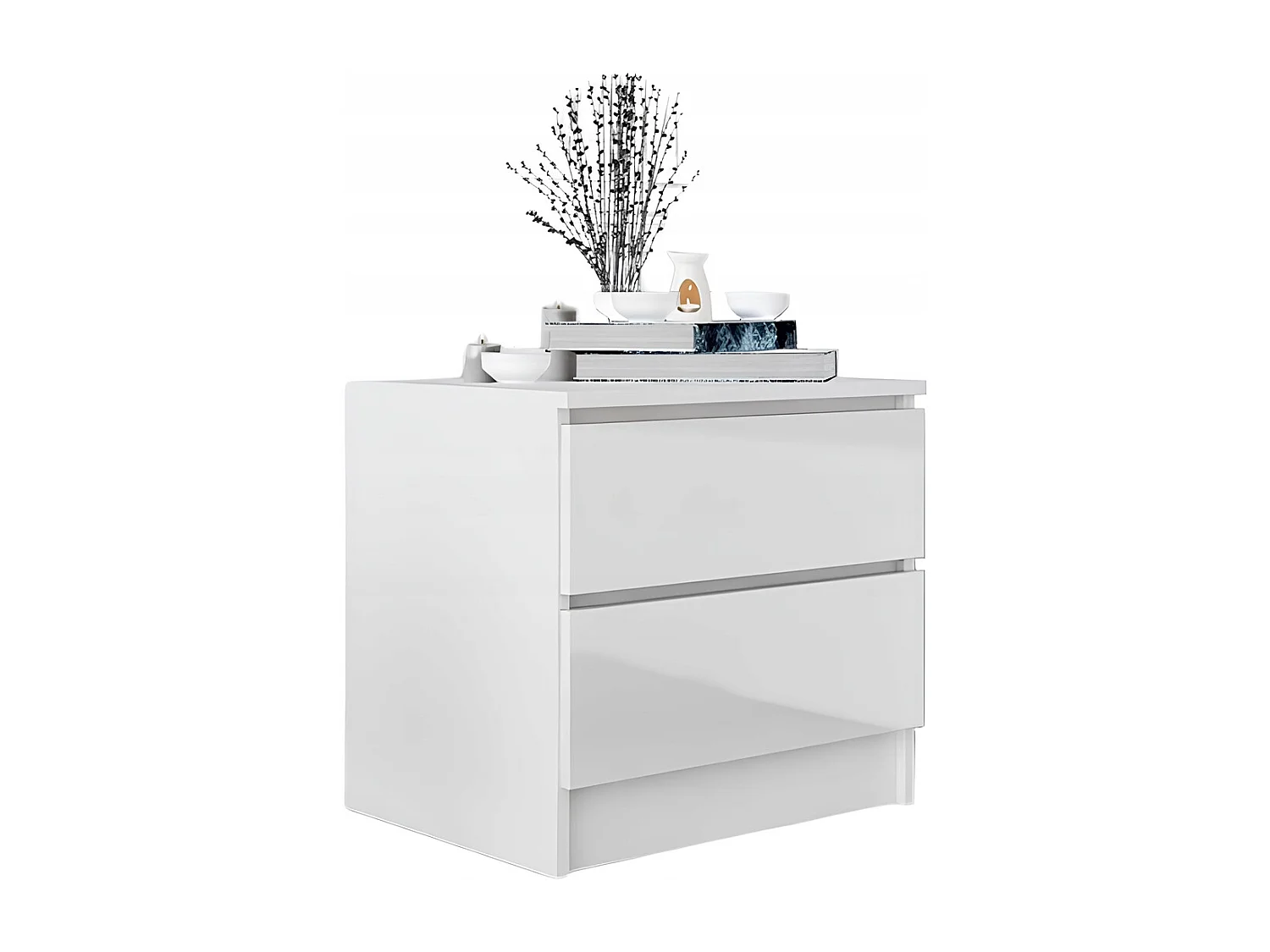 Szafka Nocna Stolik Nocny 45 x 48 x40 CM Biała Połysk MDF 2 Szuflady Biały