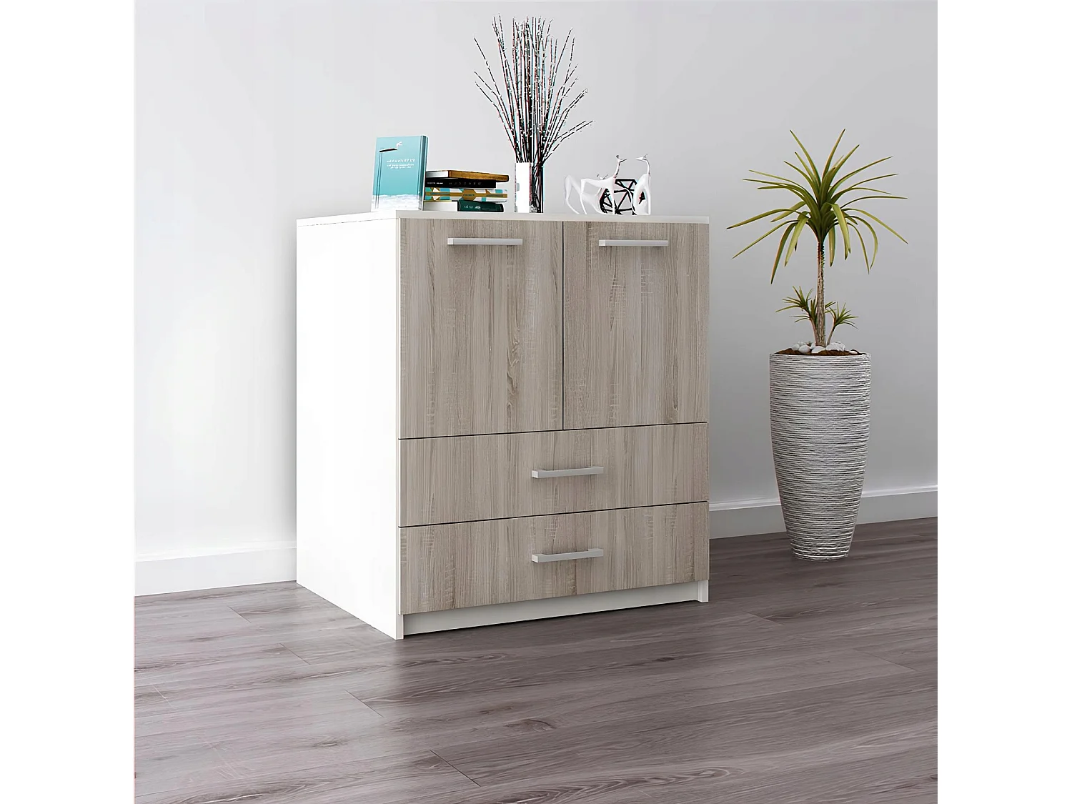 Komoda Z Szufladami Do Salonu Amari Dąb Sonoma Szafka Drzwi 95 x 80 x 45 cm