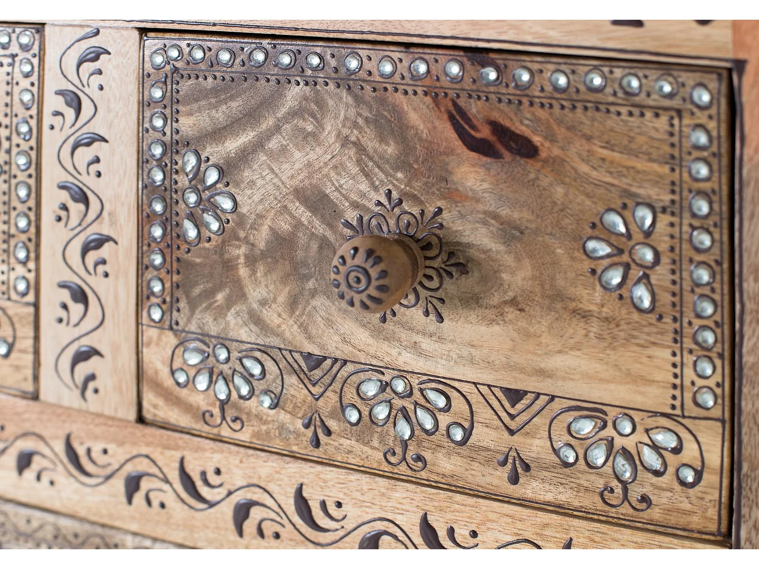 Commode en bois de manguier 80 cm, style ethnique artisanal - 122 x 80 x 40