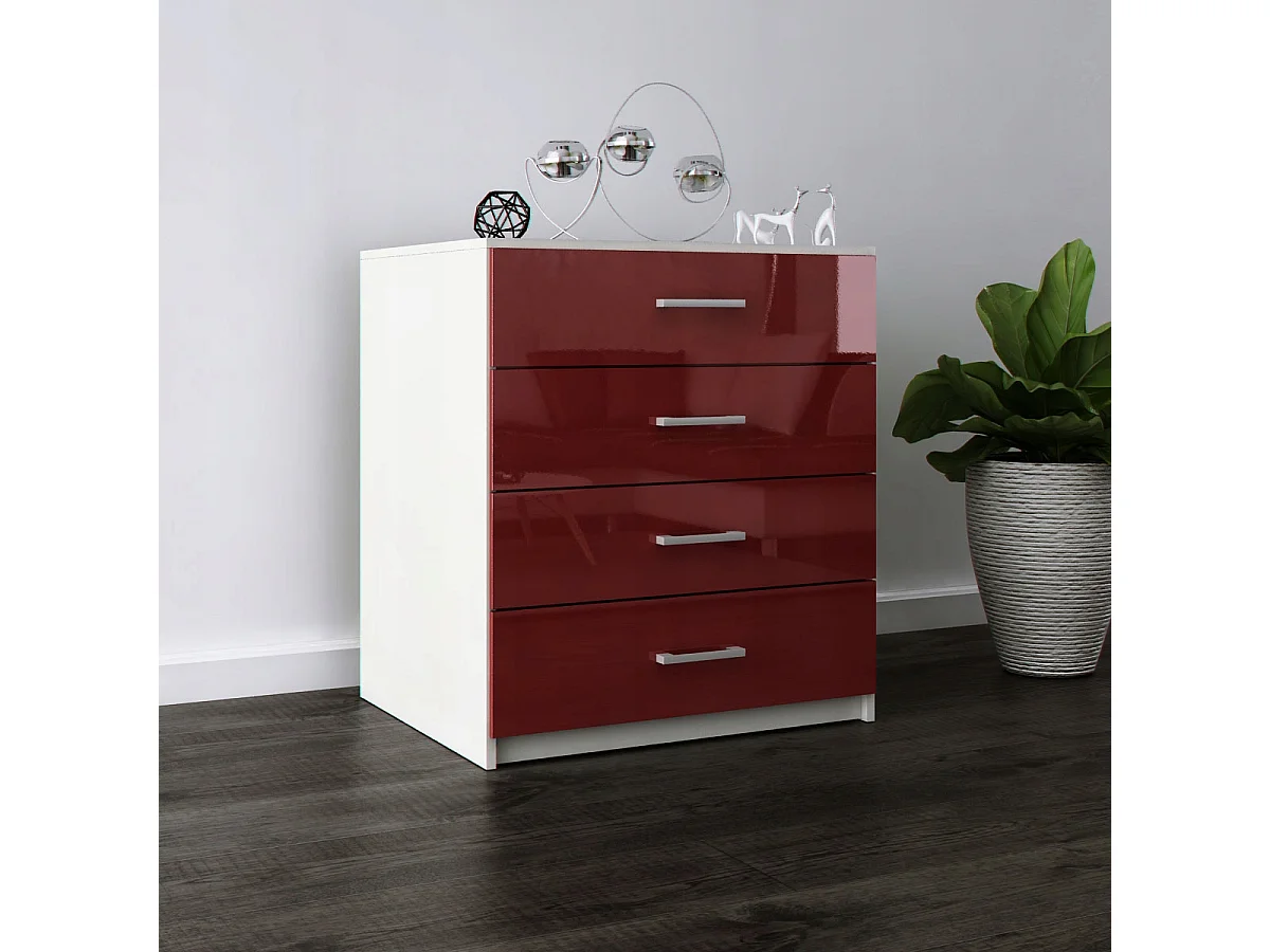 Komoda Z Szufladami Czerwony Połysk Szafka 4 Szuflady 95 x 80 x 45 cm MDF
