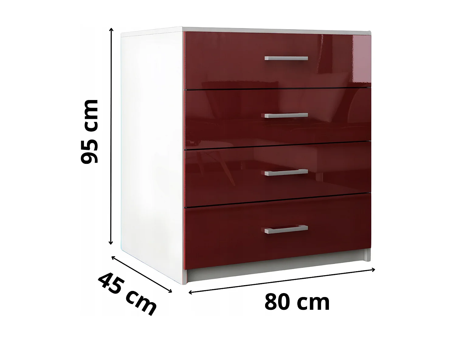 Komoda Z Szufladami Czerwony Połysk Szafka 4 Szuflady 95 x 80 x 45 cm MDF