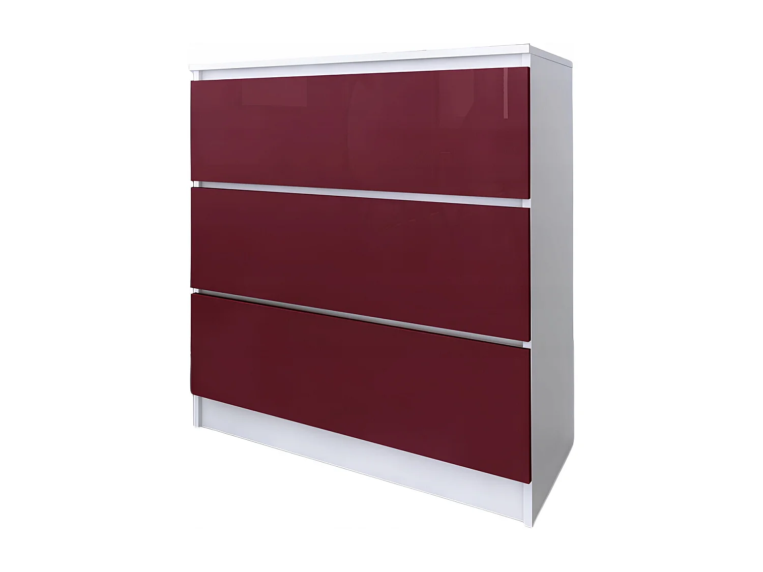Komoda 3 Szuflady Zoe Biała Bordo Połysk Do Sypialni 77 x 80 x 40 cm MDF