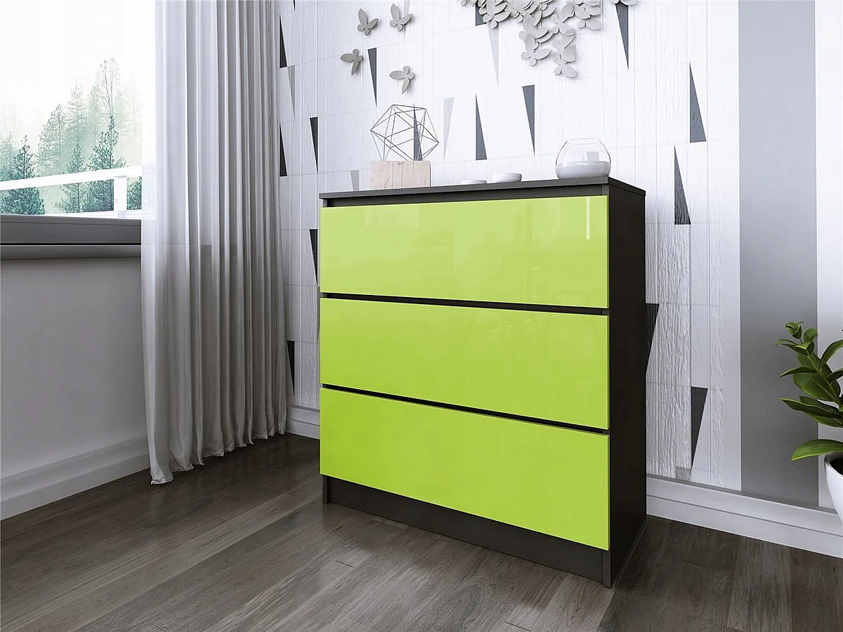 Komoda 3 Szuflady Zoe Czarna Zielony Połysk Do Sypialni 77 x 80 x 40 cm MDF