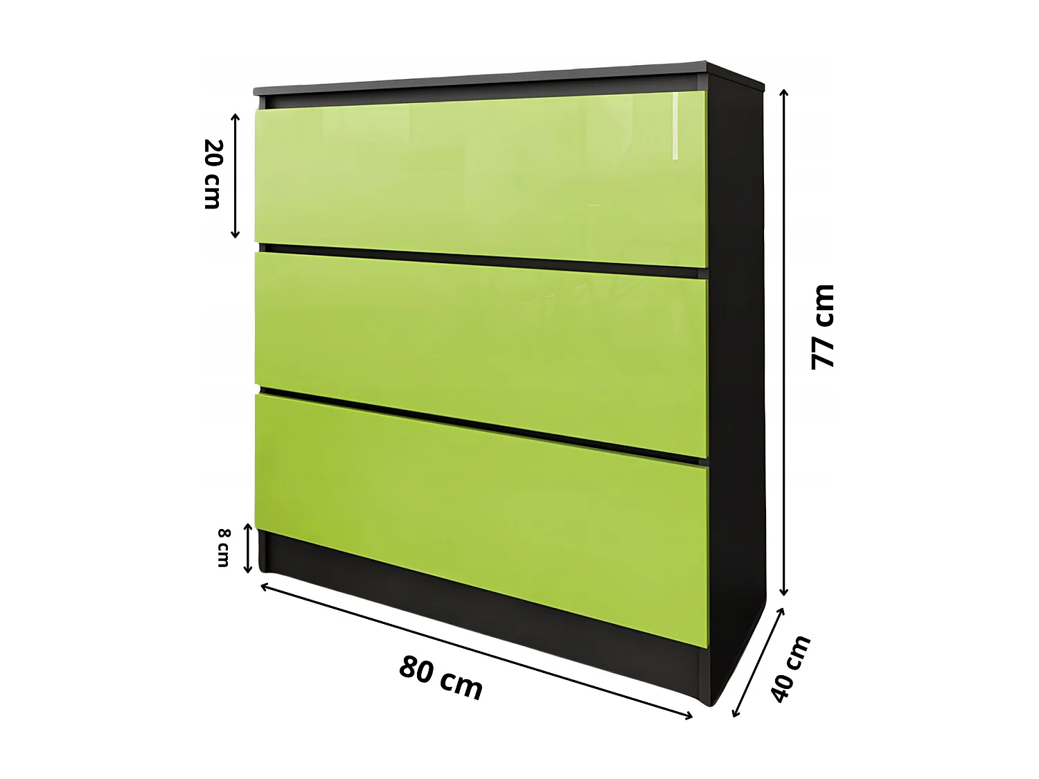 Komoda 3 Szuflady Zoe Czarna Zielony Połysk Do Sypialni 77 x 80 x 40 cm MDF