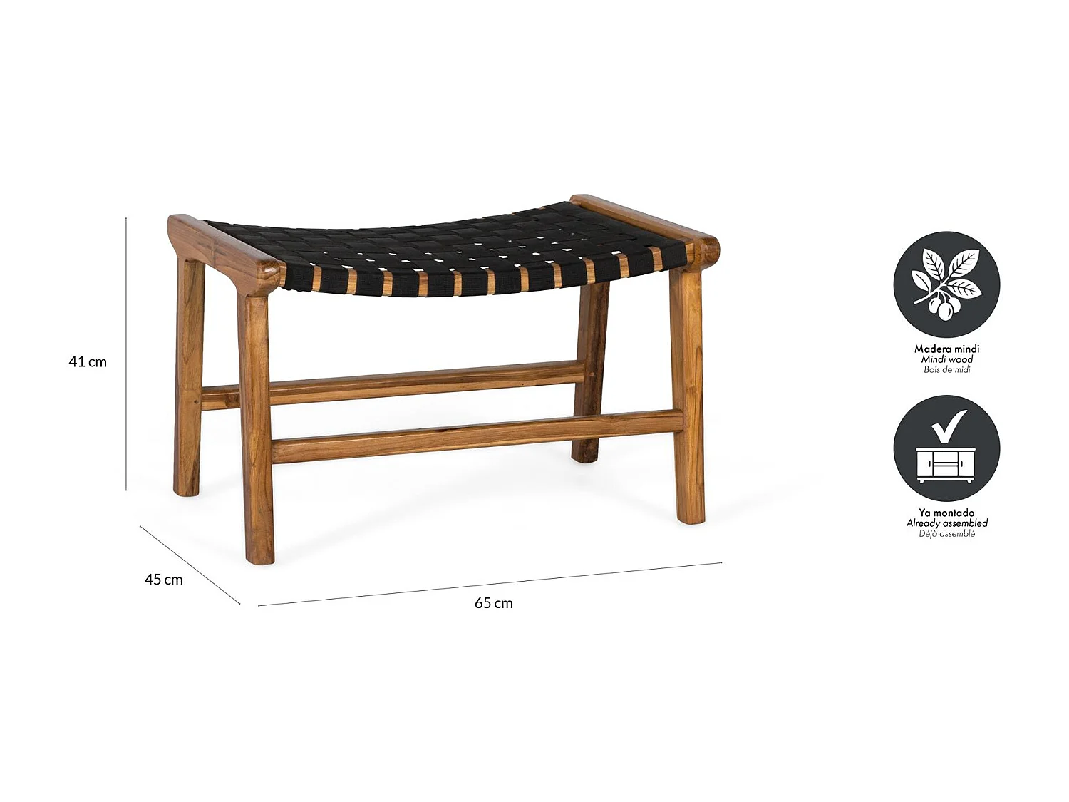 Banc Vantara en bois de mindi, 41 cm x 65 cm x 45 cm