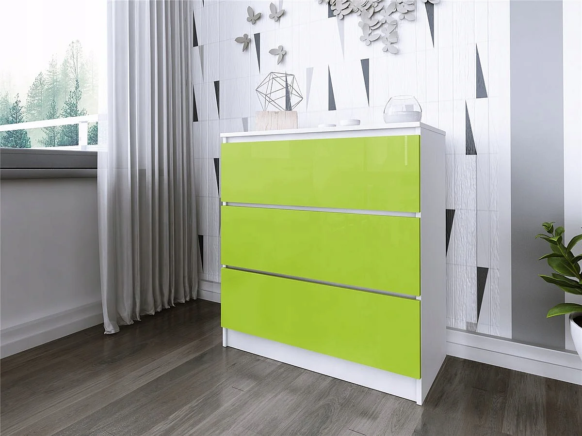 Komoda 3 Szuflady Zoe Biała Zielony Połysk Do Sypialni 77 x 80 x 40 cm MDF