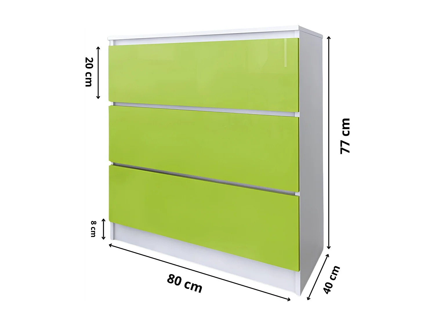 Komoda 3 Szuflady Zoe Biała Zielony Połysk Do Sypialni 77 x 80 x 40 cm MDF