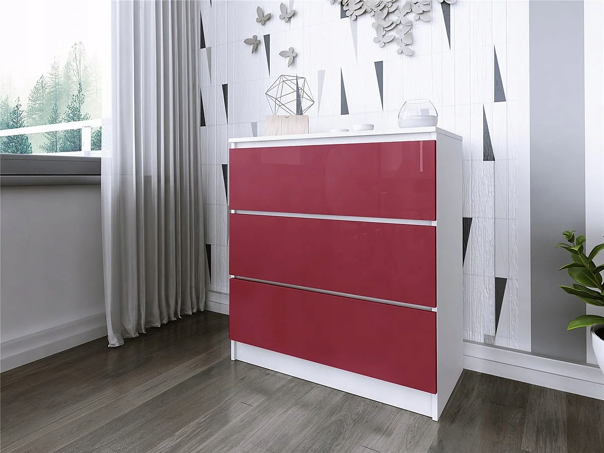 Komoda 3 Szuflady Zoe Biała Czerwony Połysk Do Sypialni 77 x 80 x 40 cm MDF