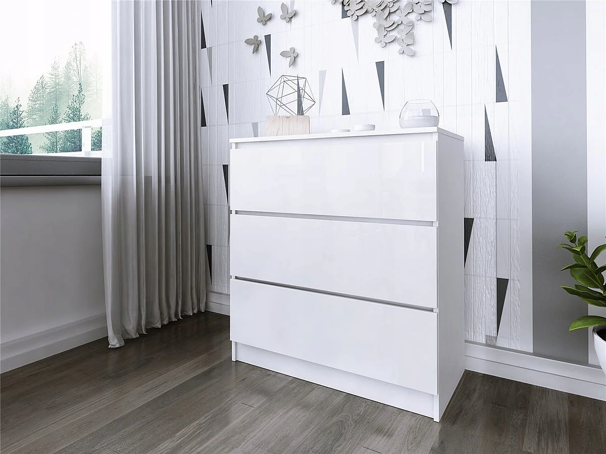 Komoda 3 Szuflady Zoe Biała Biały Połysk Do Sypialni 77 x 80 x 40 cm MDF