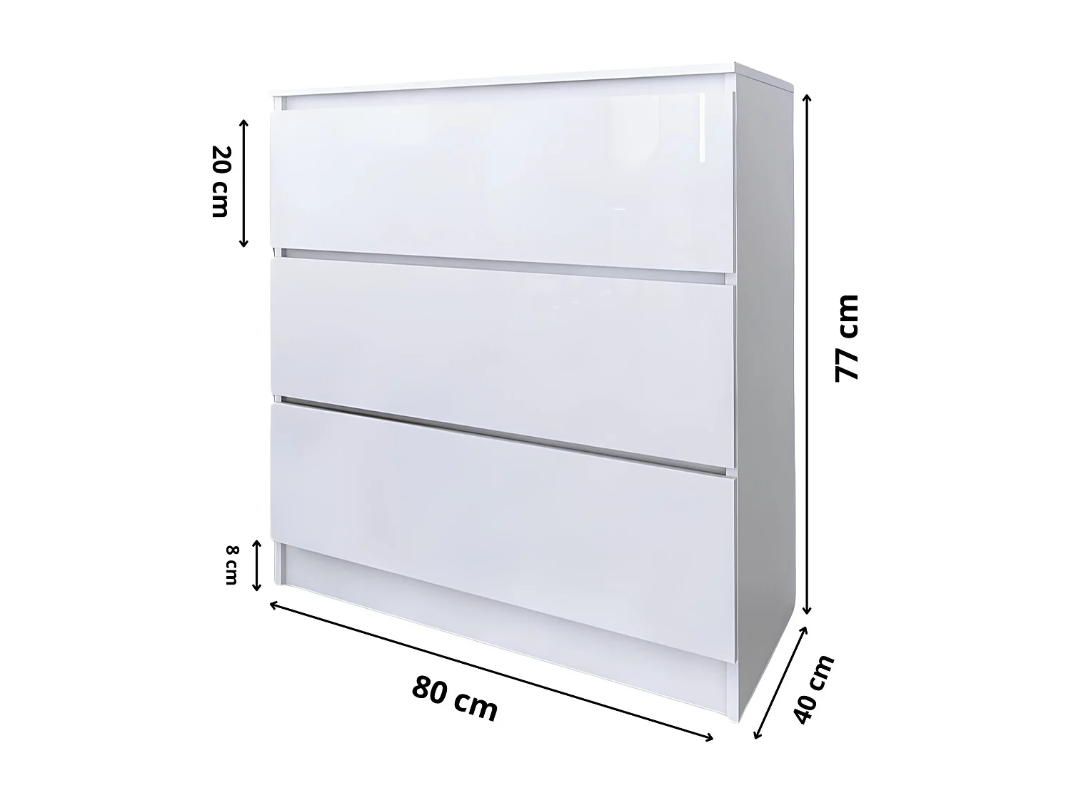 Komoda 3 Szuflady Zoe Biała Biały Połysk Do Sypialni 77 x 80 x 40 cm MDF