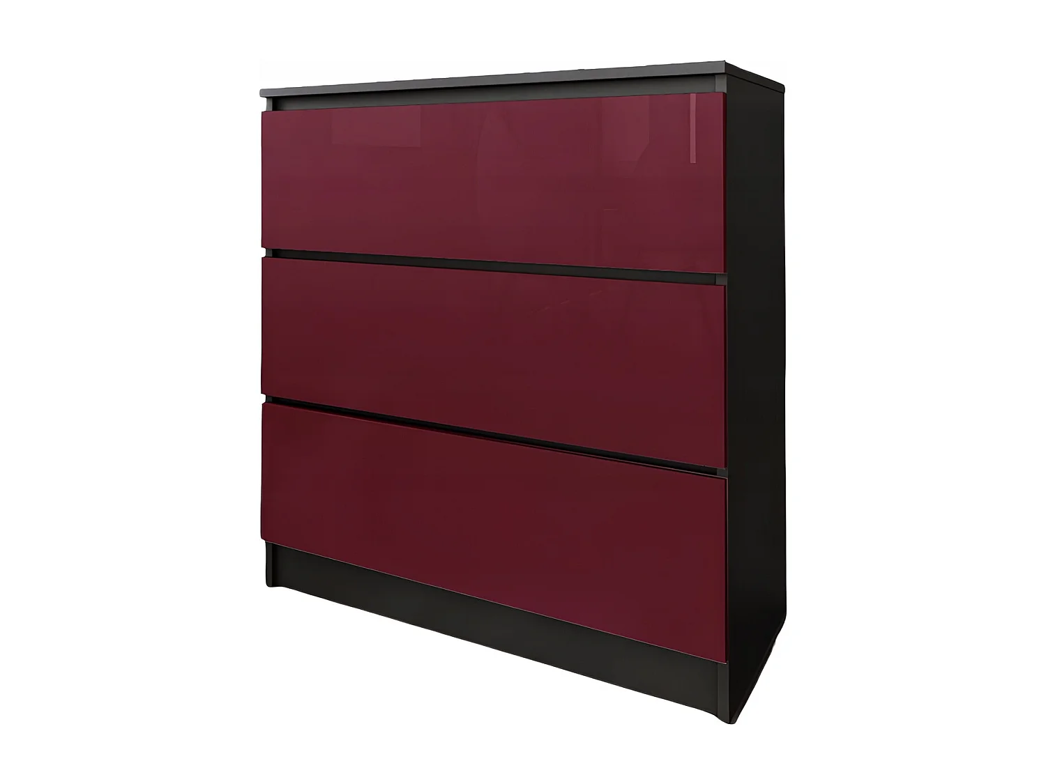 Komoda 3 Szuflady Zoe Czarna Bordo Połysk Do Sypialni 77 x 80 x 40 cm MDF