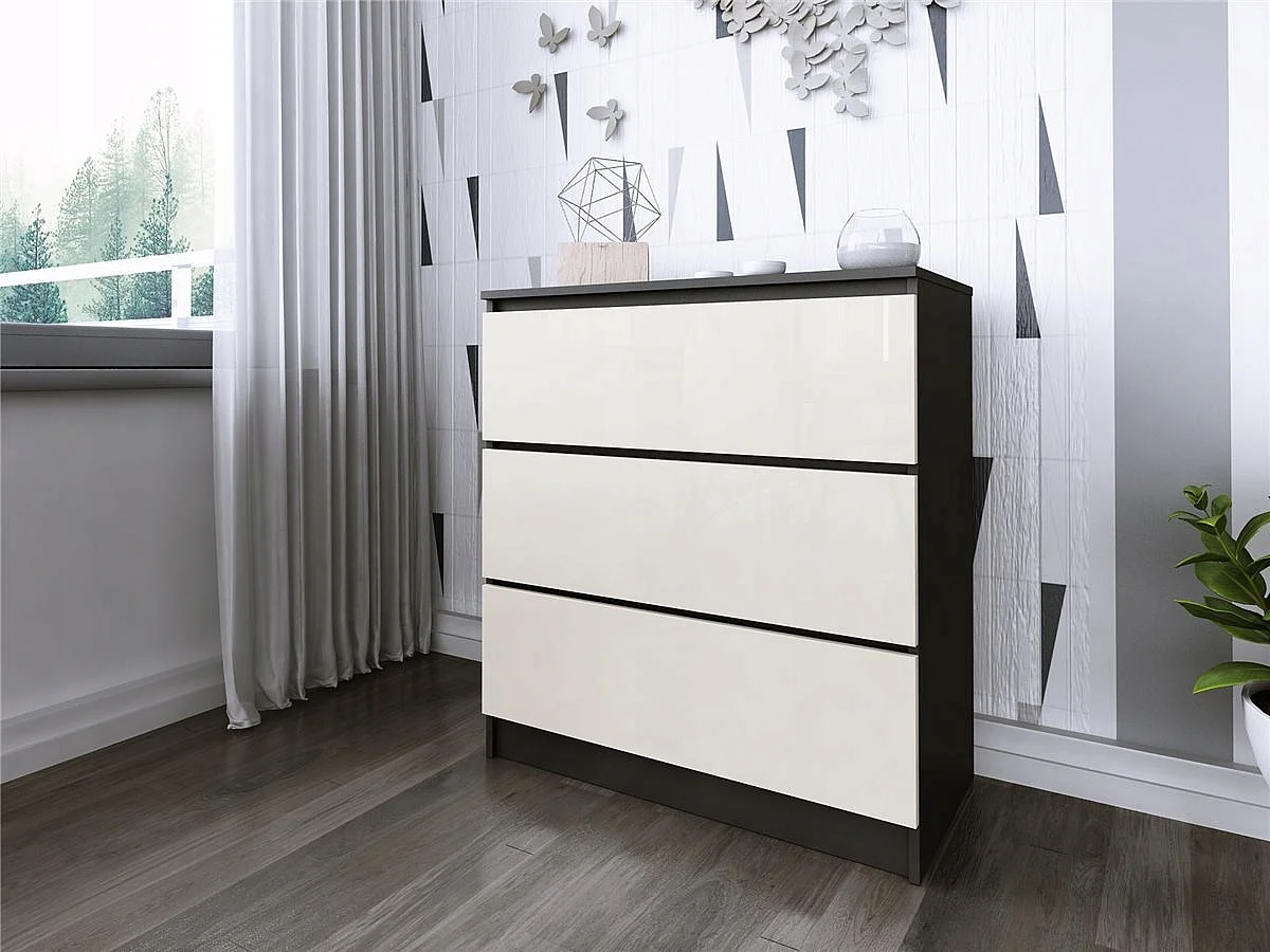 Komoda 3 Szuflady Zoe Czarna Wanilia Połysk Do Sypialni 77 x 80 x 40 cm MDF