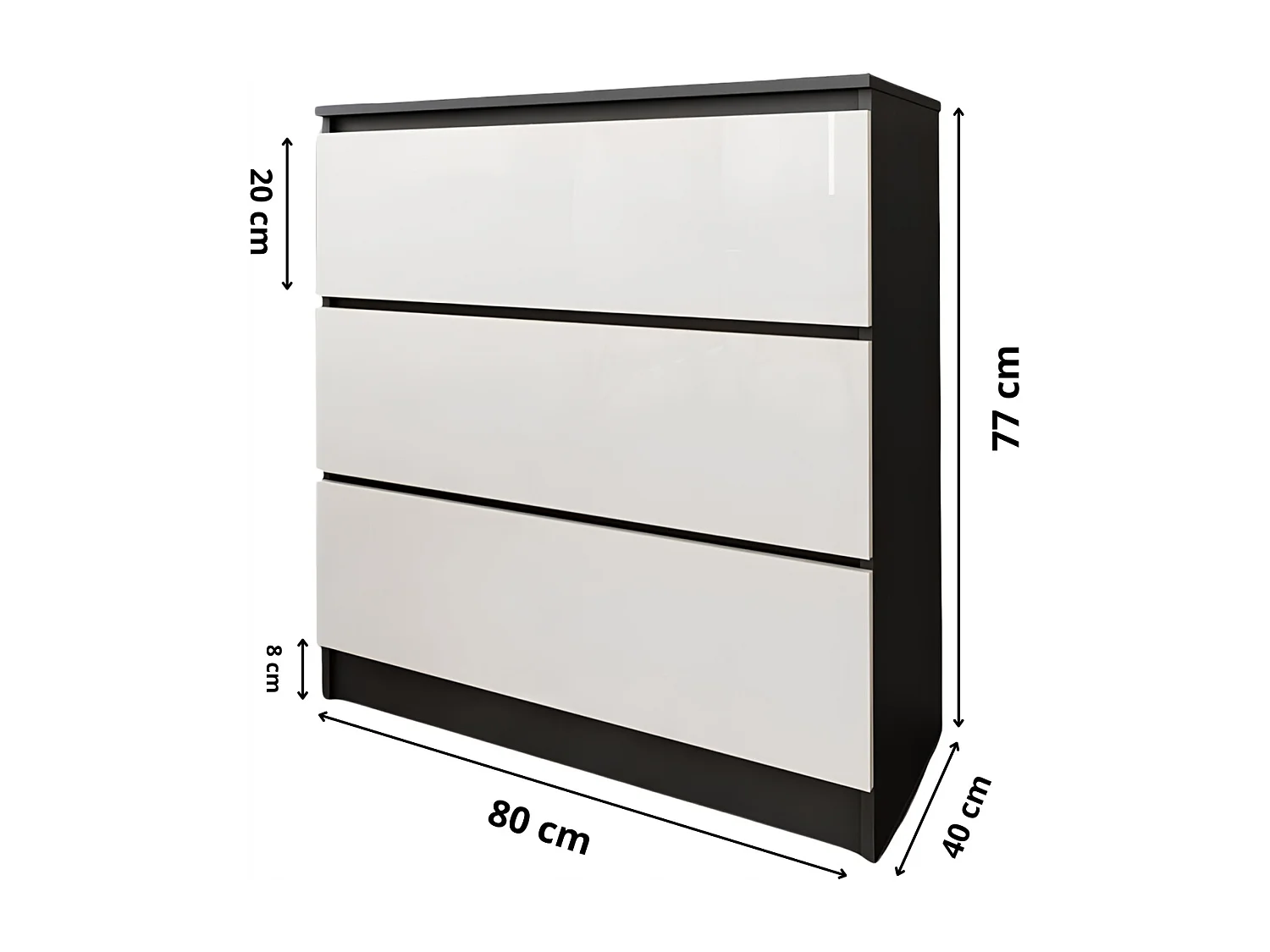 Komoda 3 Szuflady Zoe Czarna Wanilia Połysk Do Sypialni 77 x 80 x 40 cm MDF