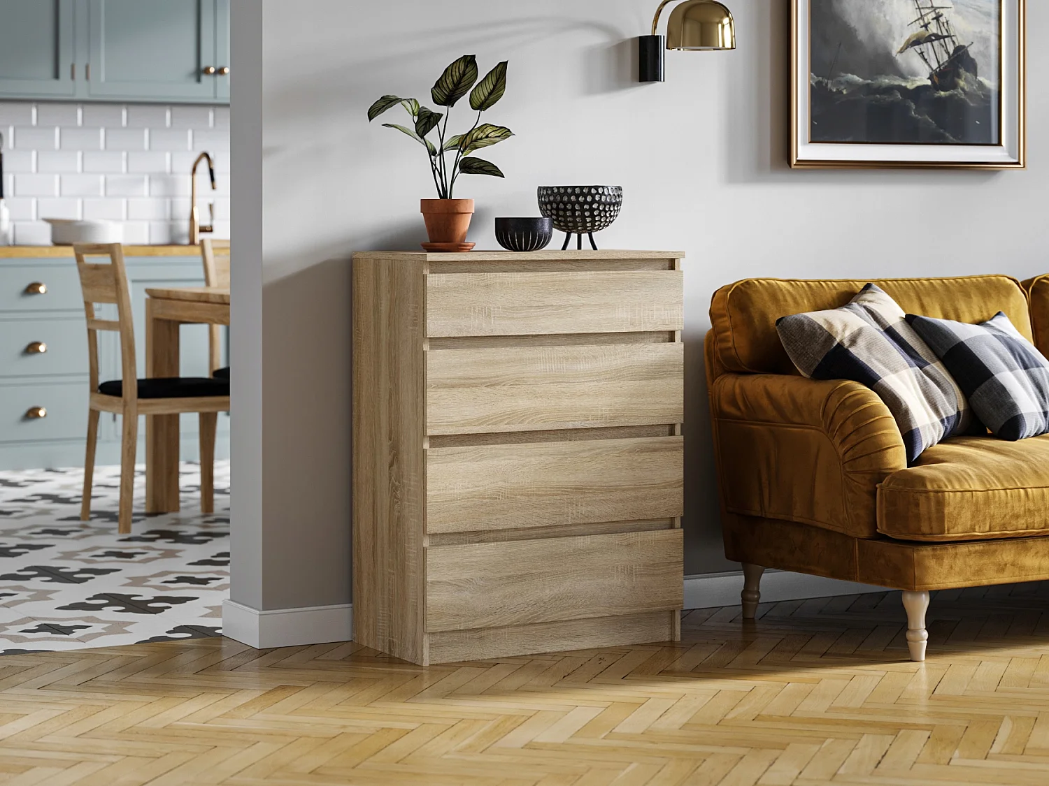 Szafka Komoda Pari 4 Sonoma 4 Szuflady Do Salonu Sypialni 70 x 40 x 97