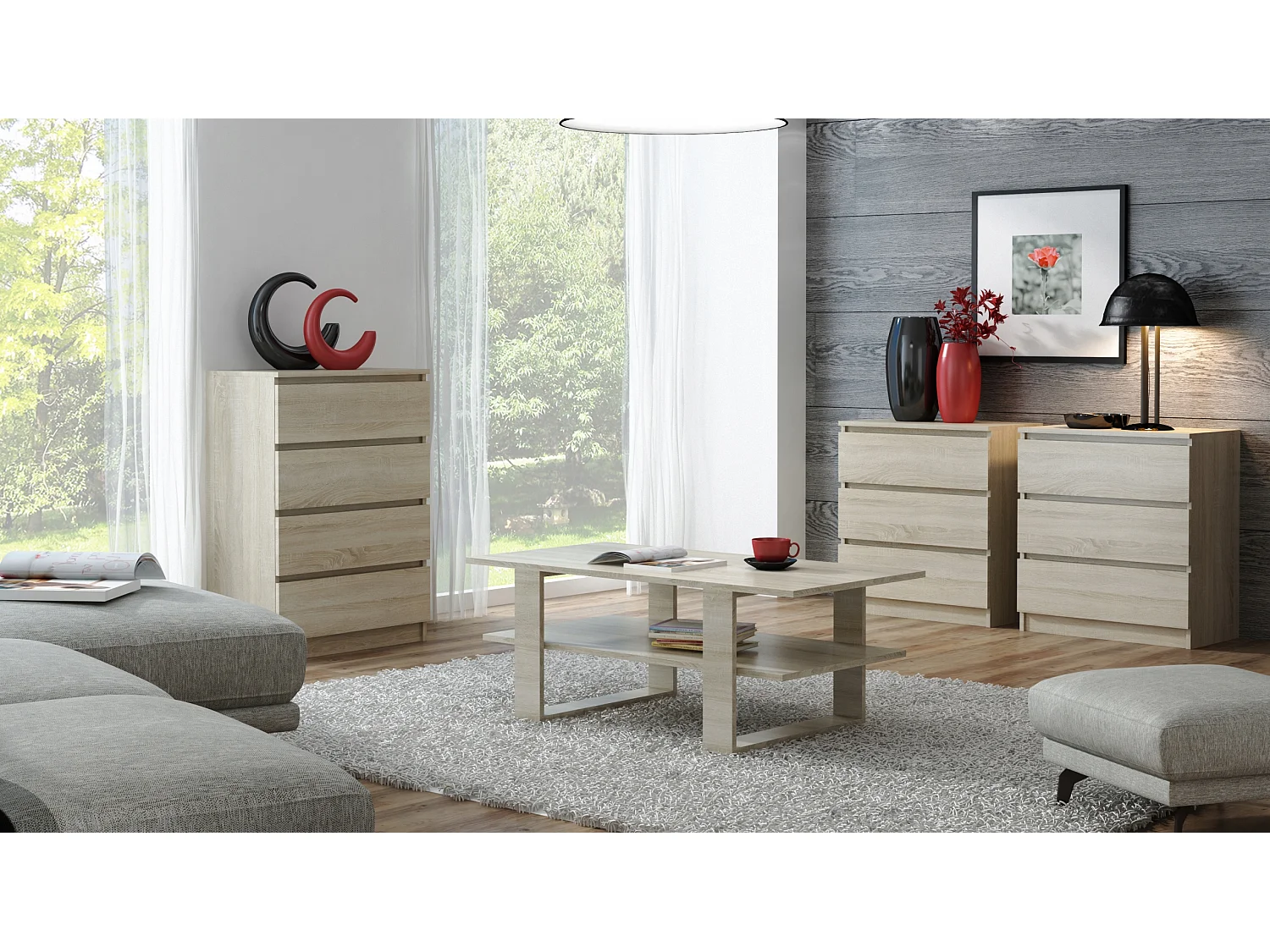 Szafka Komoda Pari 4 Sonoma 4 Szuflady Do Salonu Sypialni 70 x 40 x 97