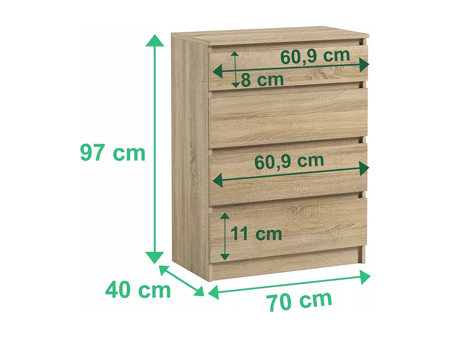Szafka Komoda Pari 4 Sonoma 4 Szuflady Do Salonu Sypialni 70 x 40 x 97