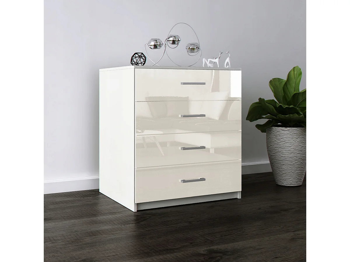 Komoda Z Szufladami Wanilia Połysk Szafka 4 Szuflady 95 x 80 x 45 cm MDF