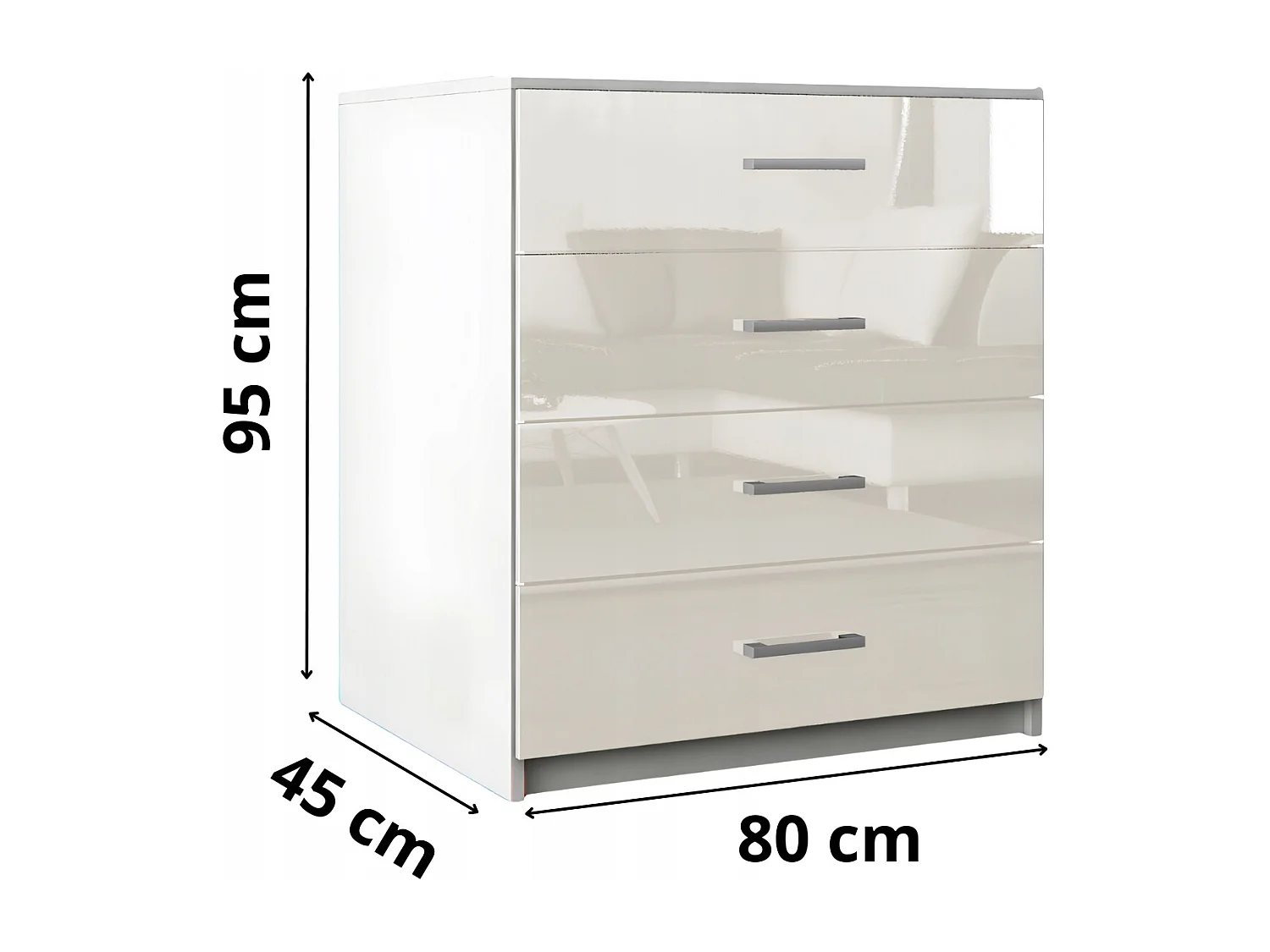 Komoda Z Szufladami Wanilia Połysk Szafka 4 Szuflady 95 x 80 x 45 cm MDF