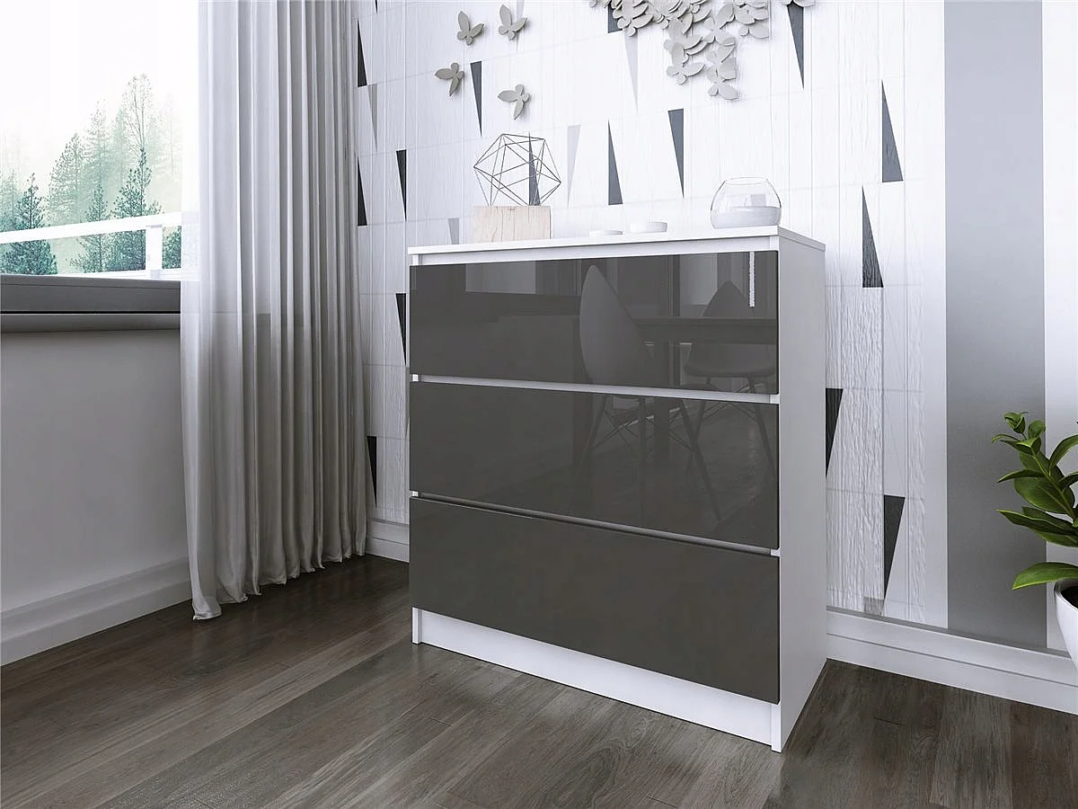 Komoda 3 Szuflady Zoe Biała Szary Połysk Do Sypialni 77 x 80 x 40 cm MDF