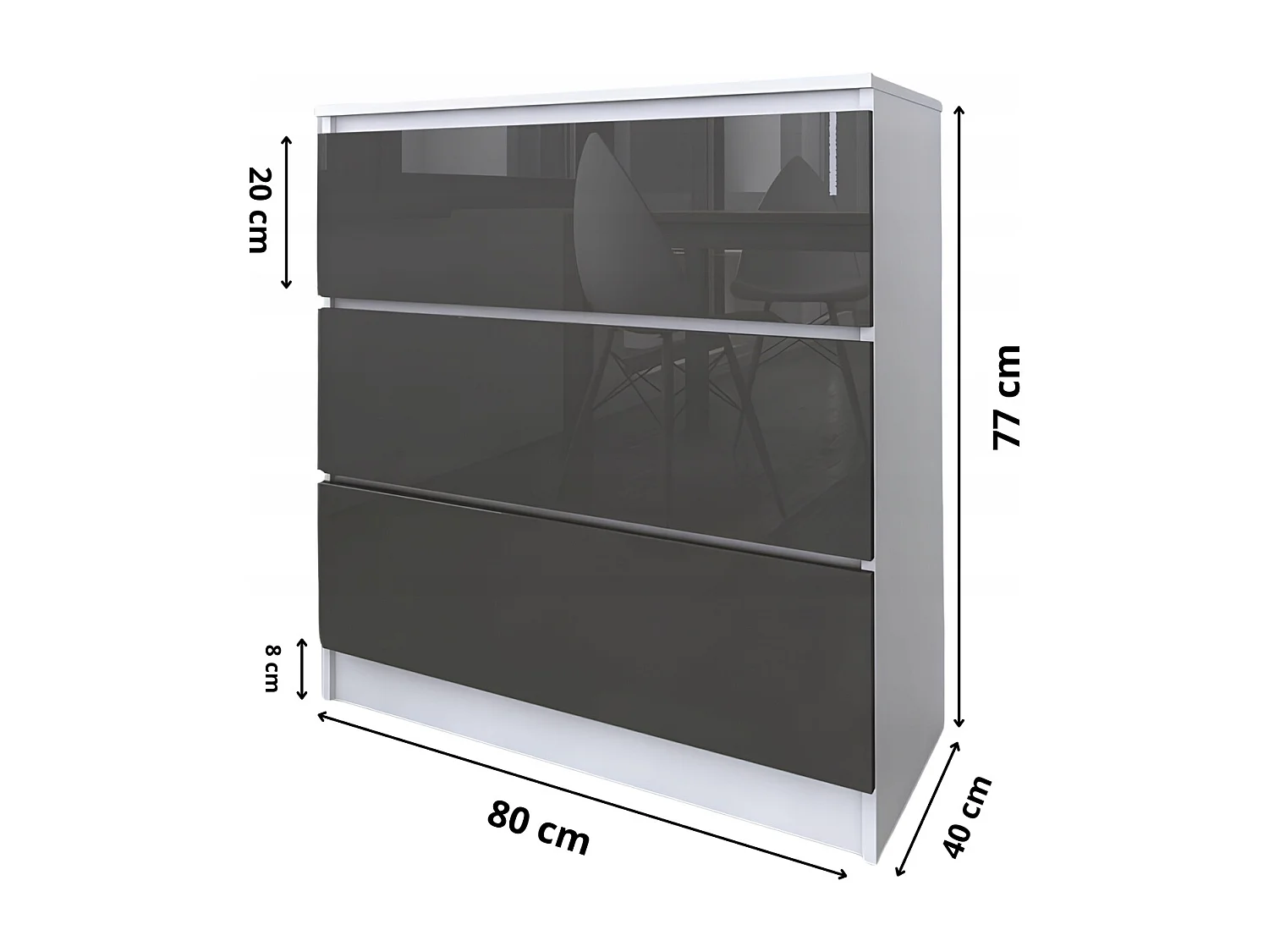 Komoda 3 Szuflady Zoe Biała Szary Połysk Do Sypialni 77 x 80 x 40 cm MDF
