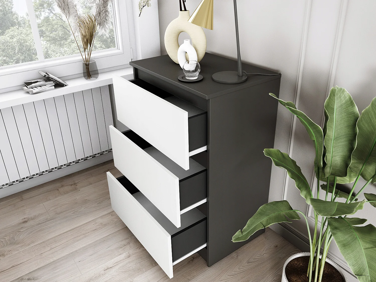 Komoda 3 Szuflady Zoe Biała Szary Połysk Do Sypialni 77 x 80 x 40 cm MDF