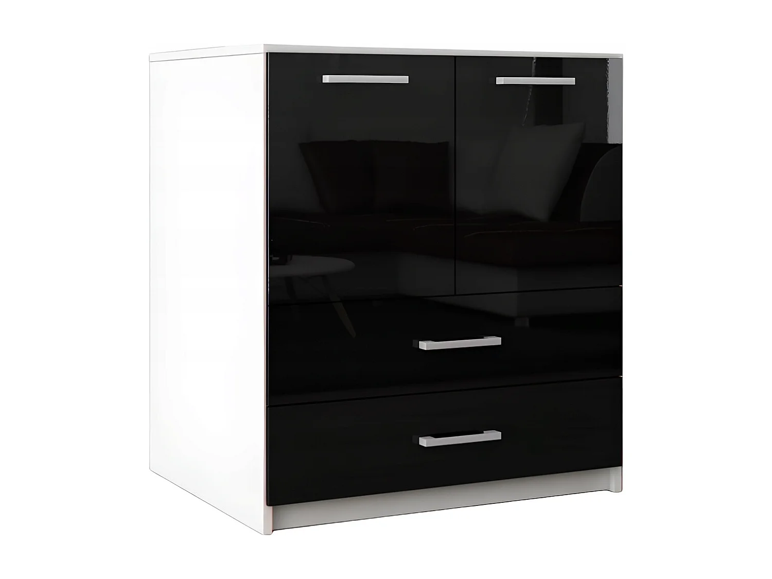 Komoda Z Szufladami Amari Czarny Połysk Szafka Drzwi 95 x 80 x 45 cm