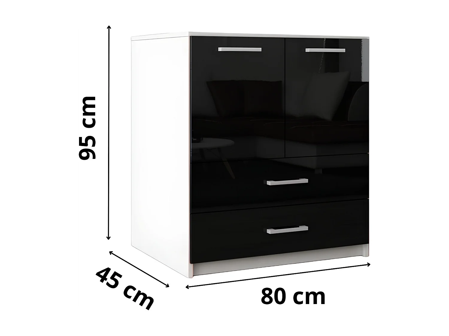 Komoda Z Szufladami Amari Czarny Połysk Szafka Drzwi 95 x 80 x 45 cm