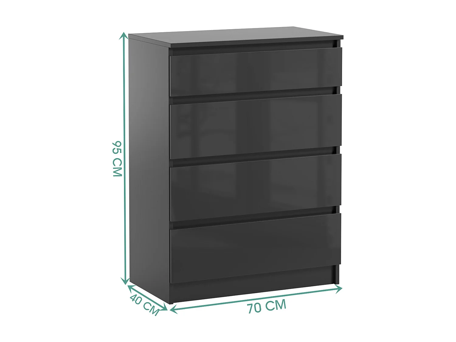 Szafka Komoda Pari Czarny Połysk 4 Szuflady Do Salonu Sypialni 70 x 40 x 97