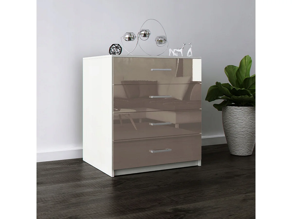 Komoda Z Szufladami Cappucino Połysk Szafka 4 Szuflady 95 x 80 x 45 cm MDF