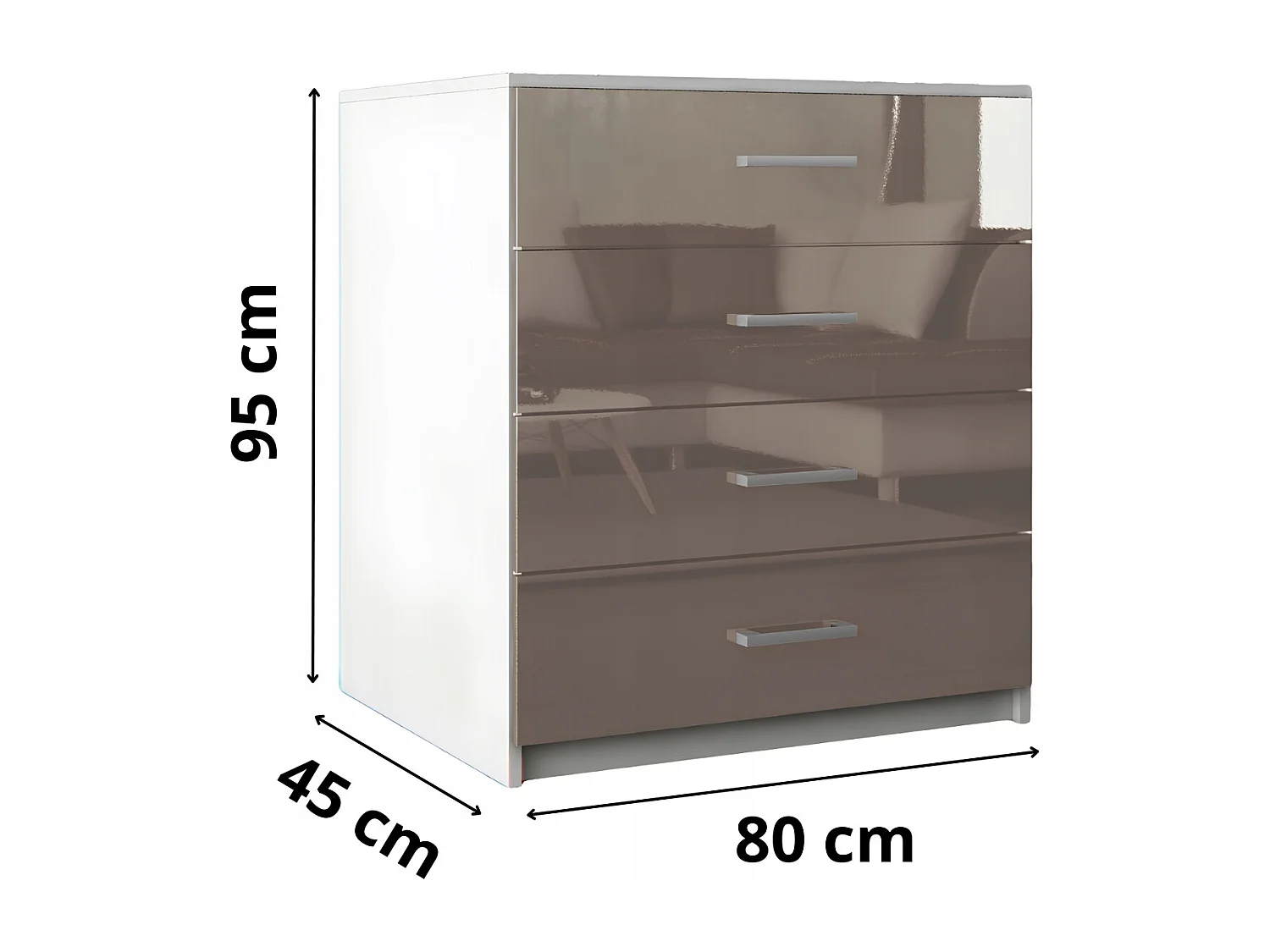Komoda Z Szufladami Cappucino Połysk Szafka 4 Szuflady 95 x 80 x 45 cm MDF