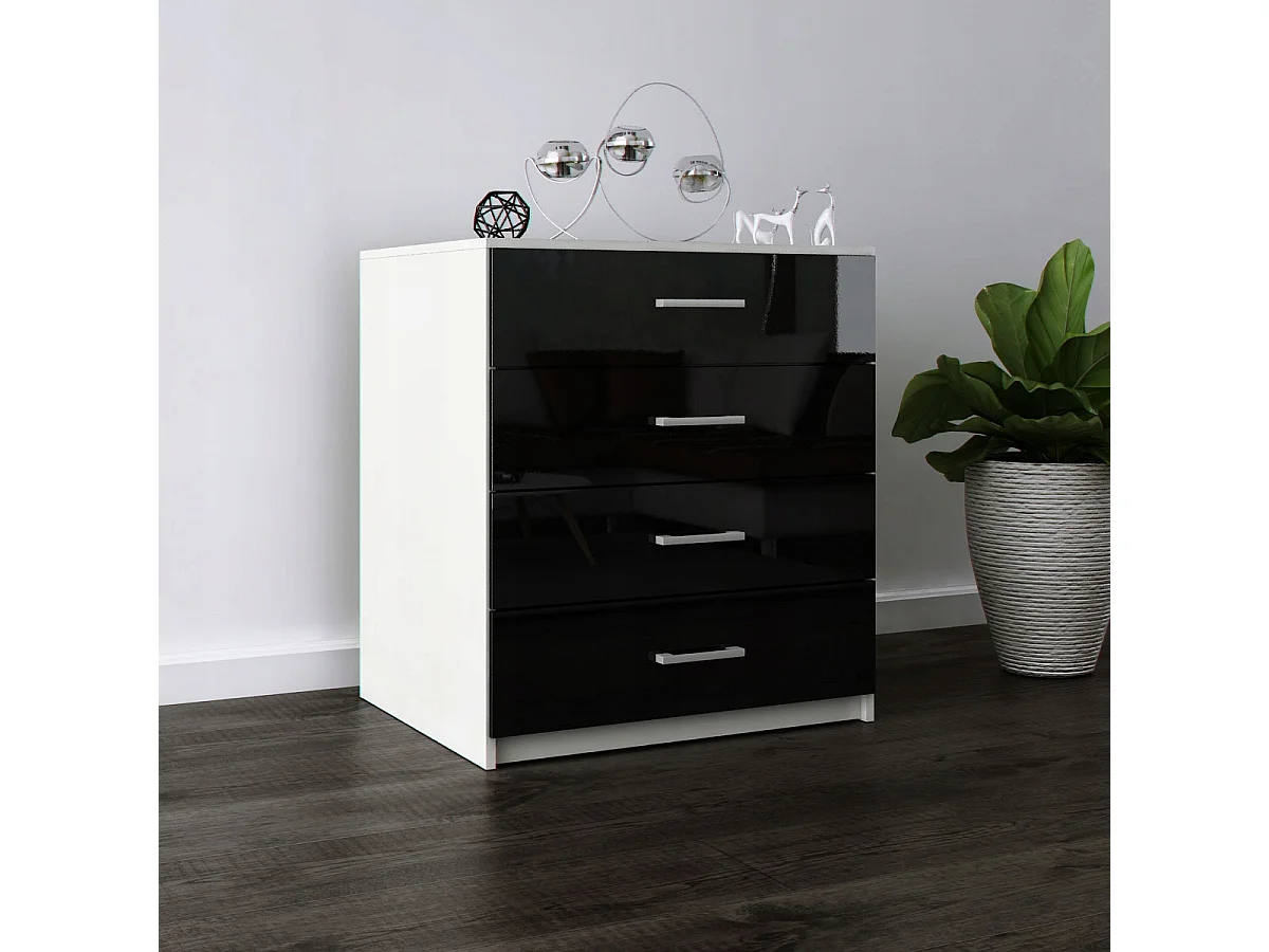 Komoda Z Szufladami Czarny Połysk Szafka 4 Szuflady 95 x 80 x 45 cm MDF