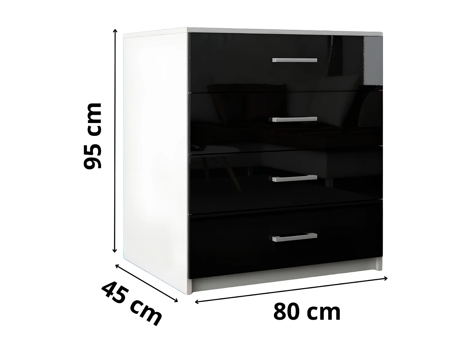 Komoda Z Szufladami Czarny Połysk Szafka 4 Szuflady 95 x 80 x 45 cm MDF