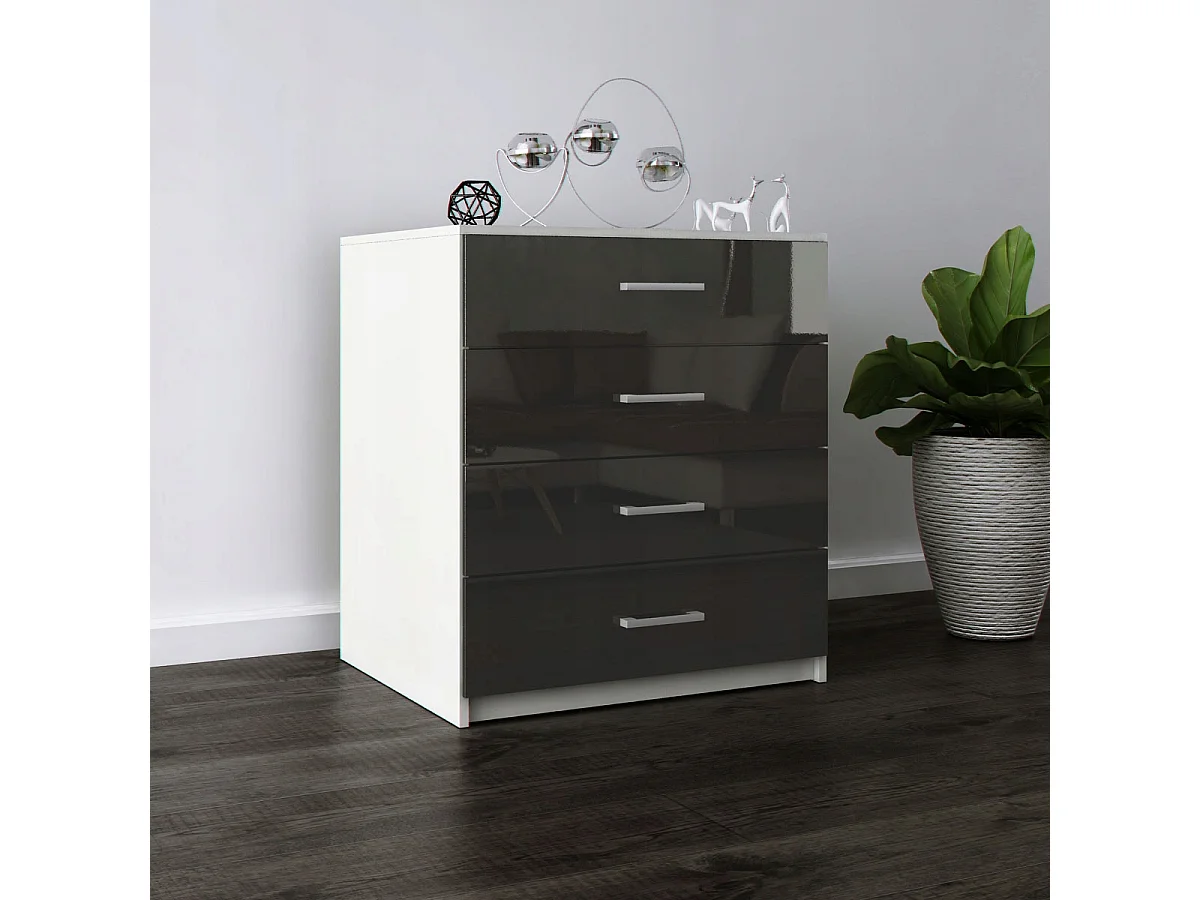 Komoda Z Szufladami Szary Połysk Szafka 4 Szuflady 95 x 80 x 45 cm MDF