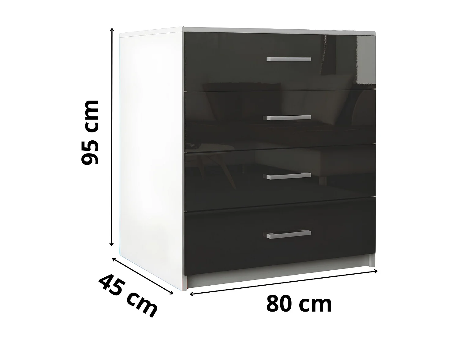 Komoda Z Szufladami Szary Połysk Szafka 4 Szuflady 95 x 80 x 45 cm MDF