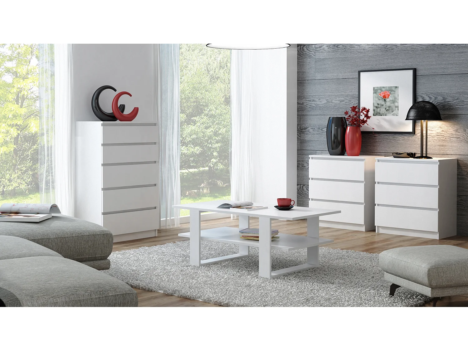 Stylowa Komoda 5 Szuflad Biały Mat Pari 5 Do Salonu 70 x 40 x 112 cm